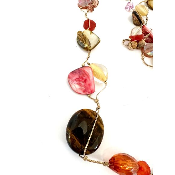 Lia Sophia Beaded Gemstone Necklace Boho Earthy Colors - Picture 3 of 6